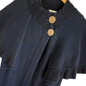 Soft Surroundings Wool Angora Wrap XS Navy Knit Poncho Buttons